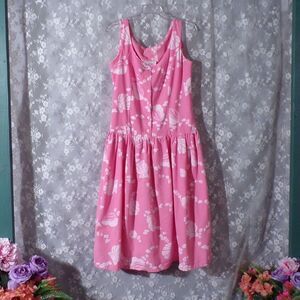 Vintage 80s Dress Size Medium 1980s Pink Seashells Coastal Beachy Vacation Retro
